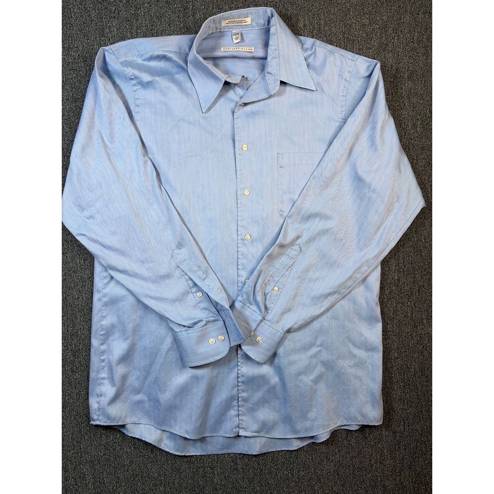 Geoffrey Beene Mens Light Blue Herringbone Dress Shirt 16 34/35‎ L Wrinkle Free